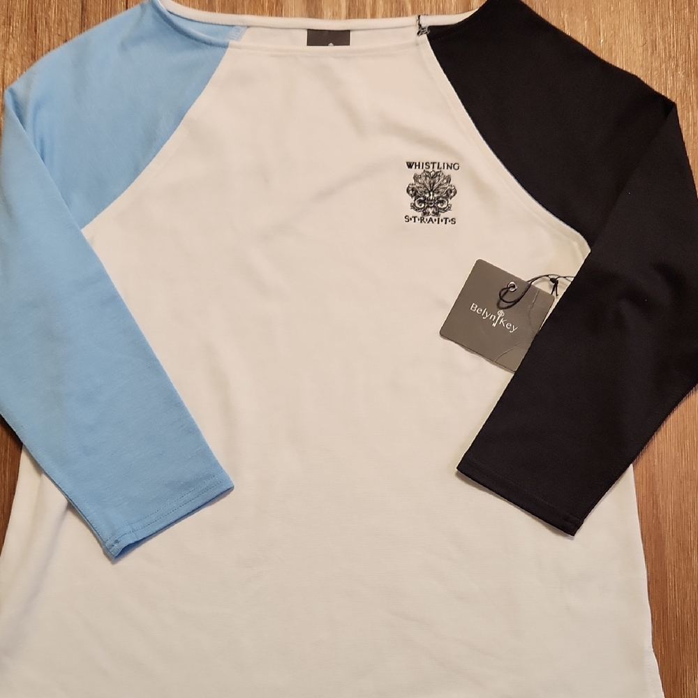 Belyn Key Blue and Black Raglan Sleeve Blouse